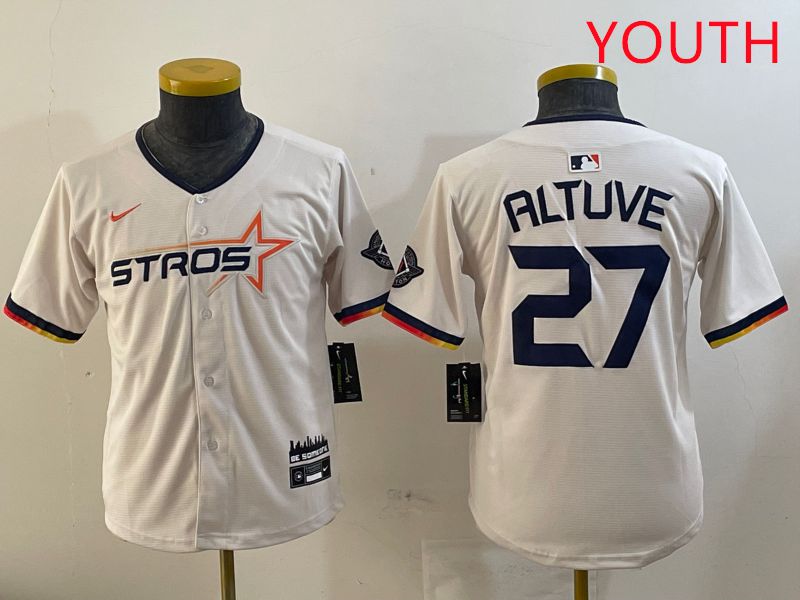 Youth Houston Astros #27 Altuve Cream Three generations Joint Name 2025 Nike MLB Jersey style 411